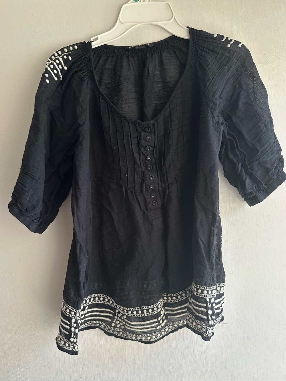Banana Republic Embroidered Linen Cotton Peasant Blouse Medium Vintage Boho Top